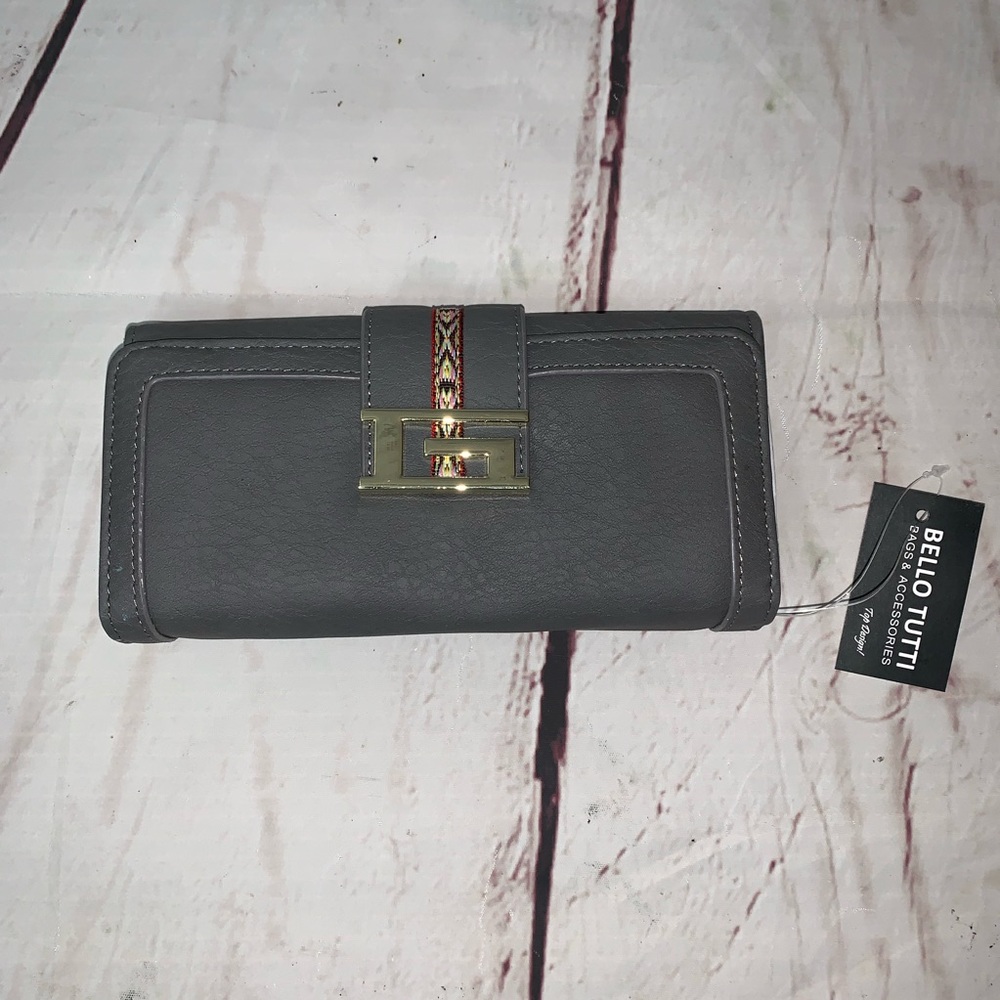 Women's Gray Pu Leather Tri Fold Wallet Clutch